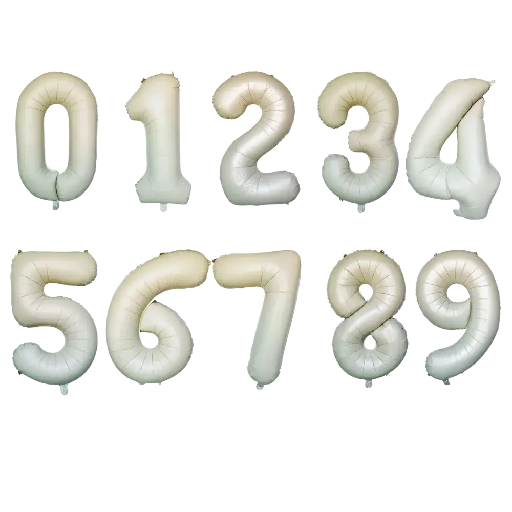 Set of ten cream-colored shiny foil number balloons 32 inch for birthday party decoration digits 0 through 9