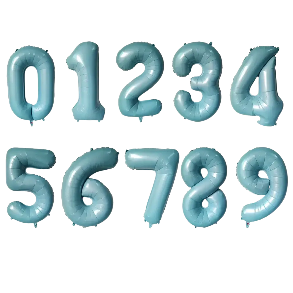 Set of ten light blue inflatable number balloons shaped 0 to 9 for birthday party decoration 32 inch purple number balloon