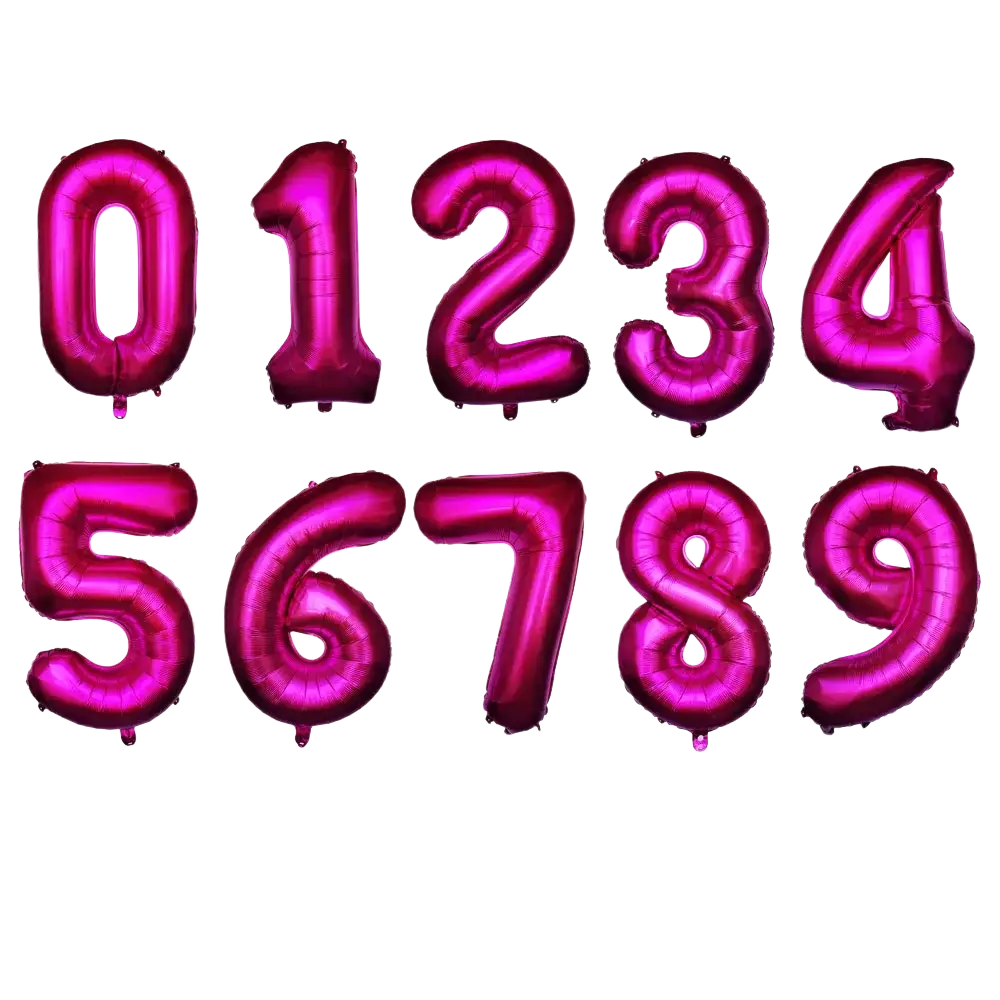 A set of 32 inch vibrant purple metallic foil balloons shaped as numbers 0 through 9 for birthday parties