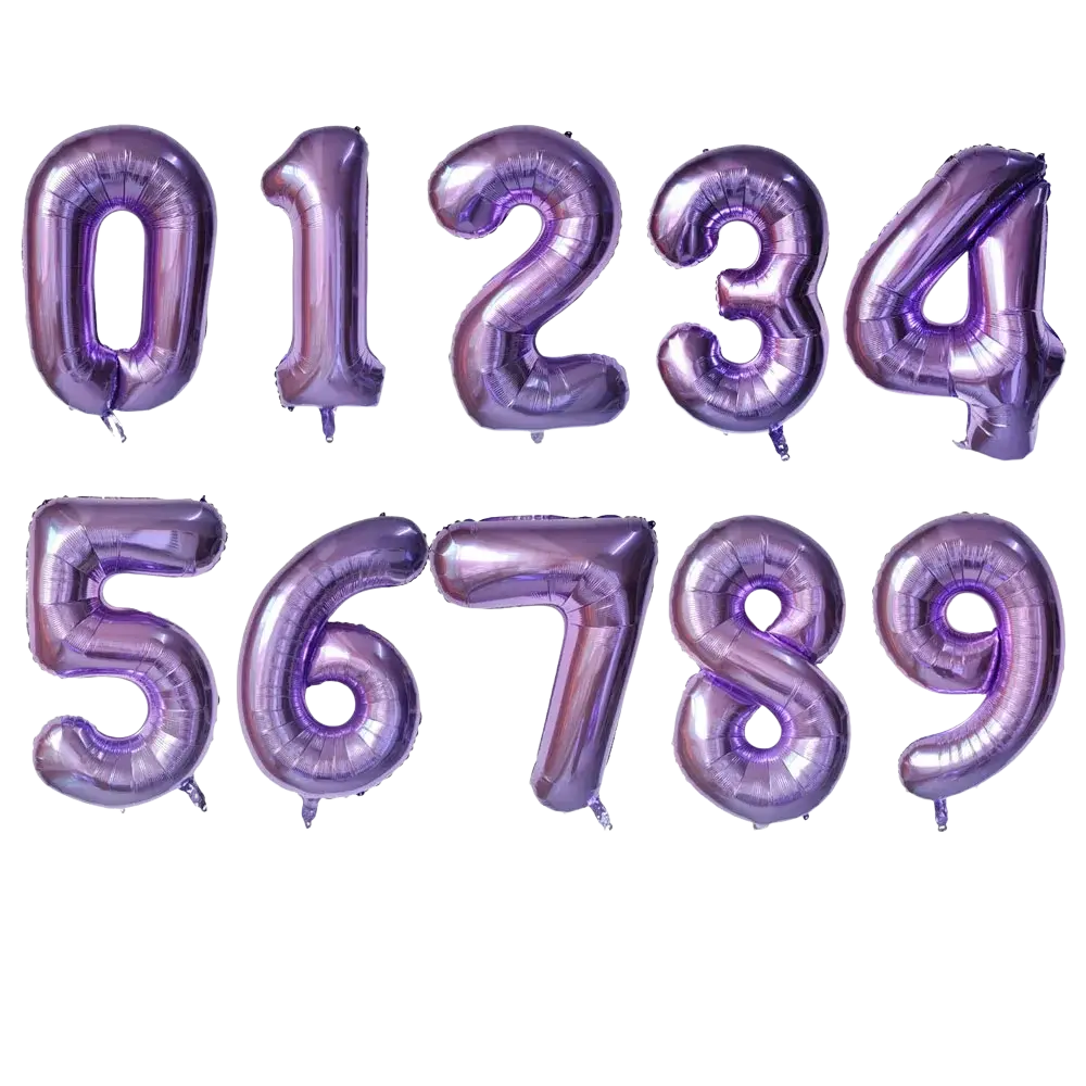 32 inch shiny metallic purple foil balloons shaped as numbers 0 through 9 for birthday party decorations