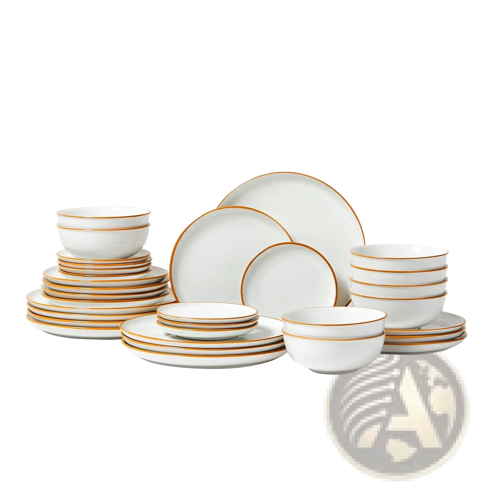 32 pcs white ceramic dinnerware set with elegant gold rims service for 8 for formal dining use