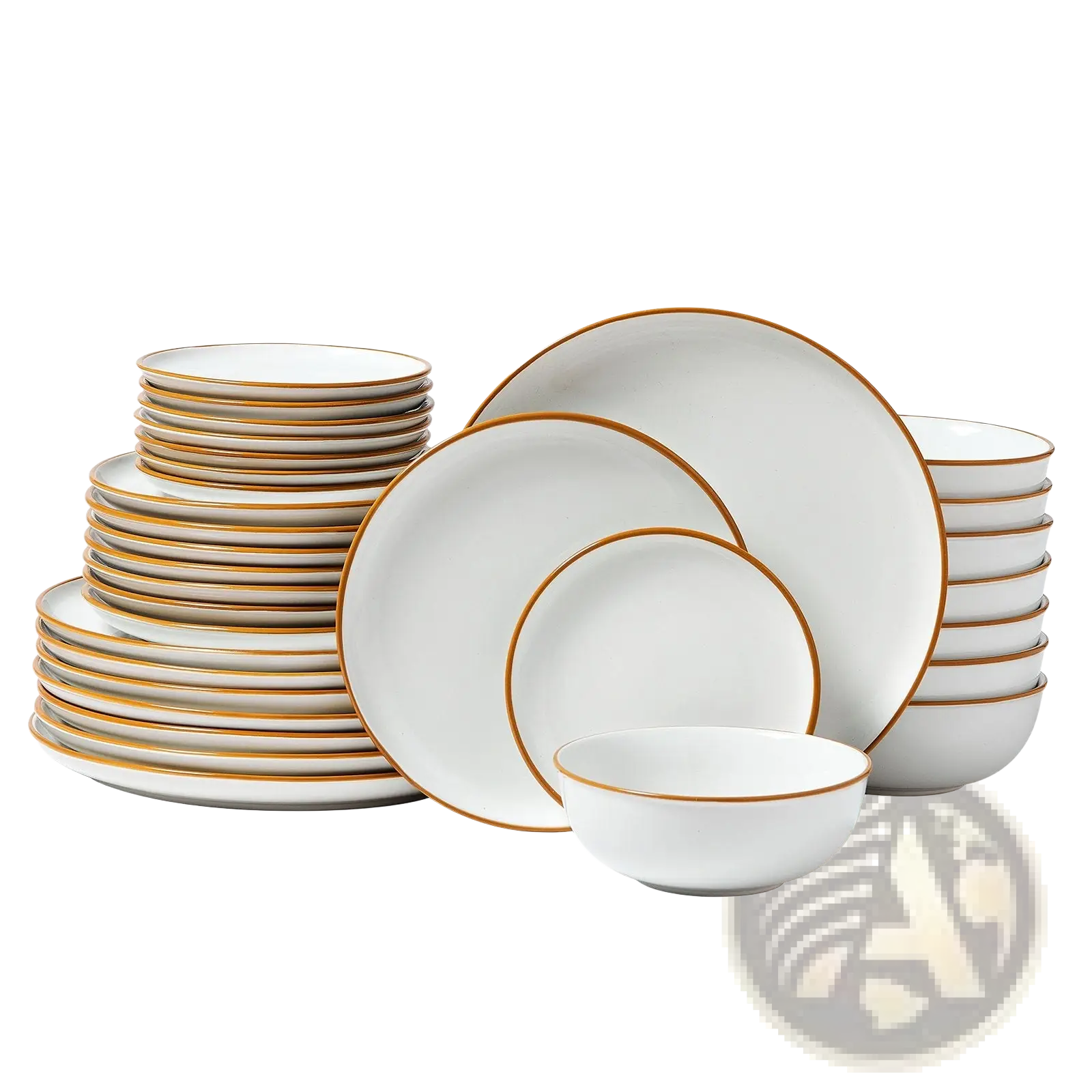 32 pcs white ceramic dinnerware set with elegant gold rims service for 8 for formal dining use