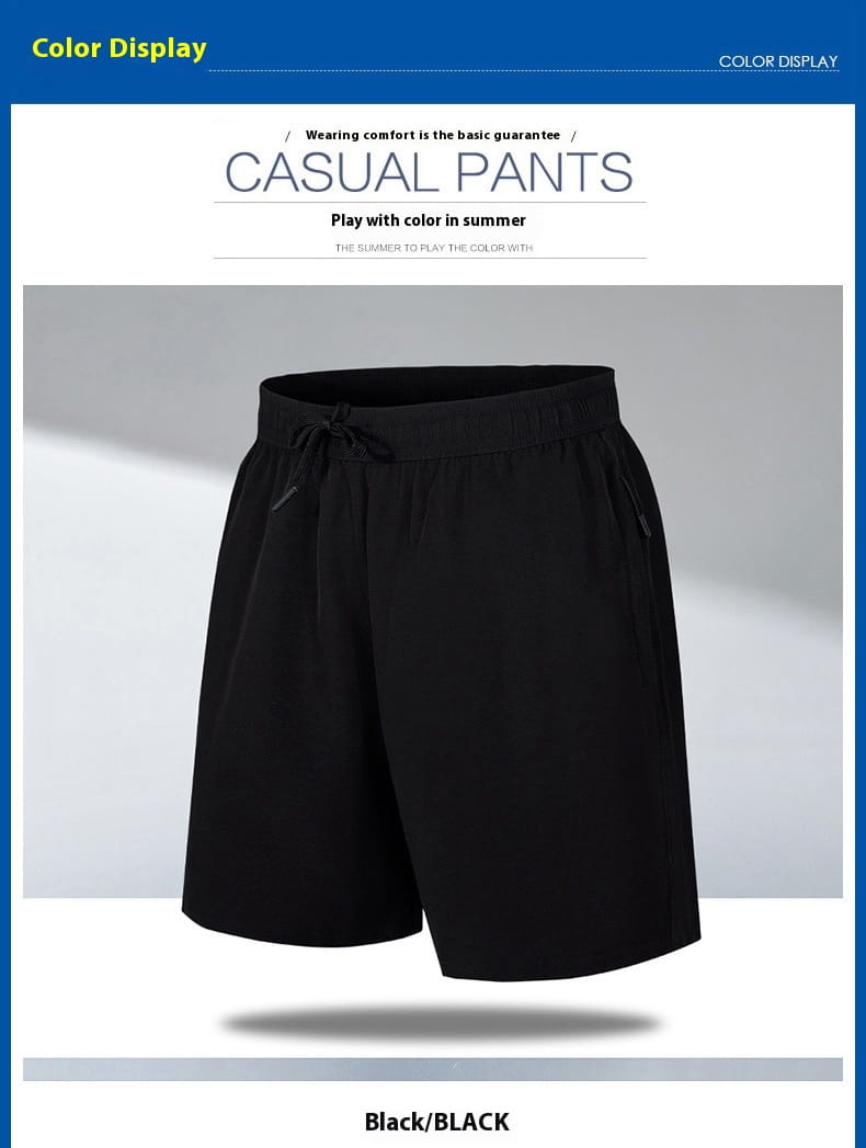 Men ice silk quick dry athletic shorts in black with a drawstring waistband and side pockets.