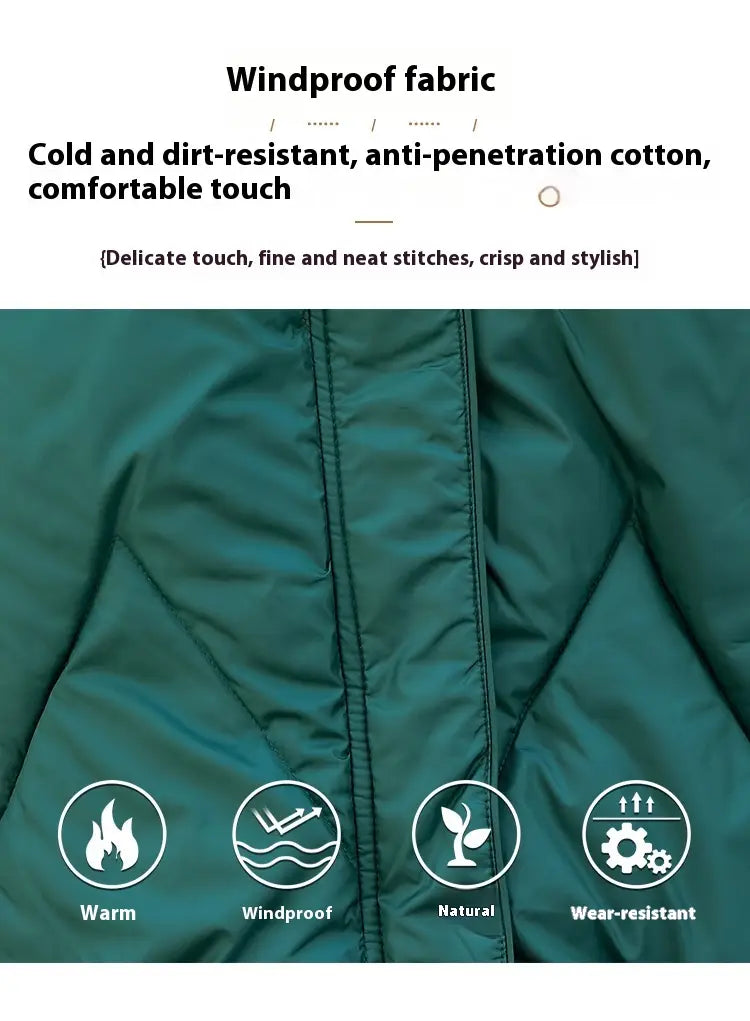 Women mid length padded down jacket quilted winter coat in teal color featuring windproof design and anti-penetration cotton fabric with crisp stylish stitching.