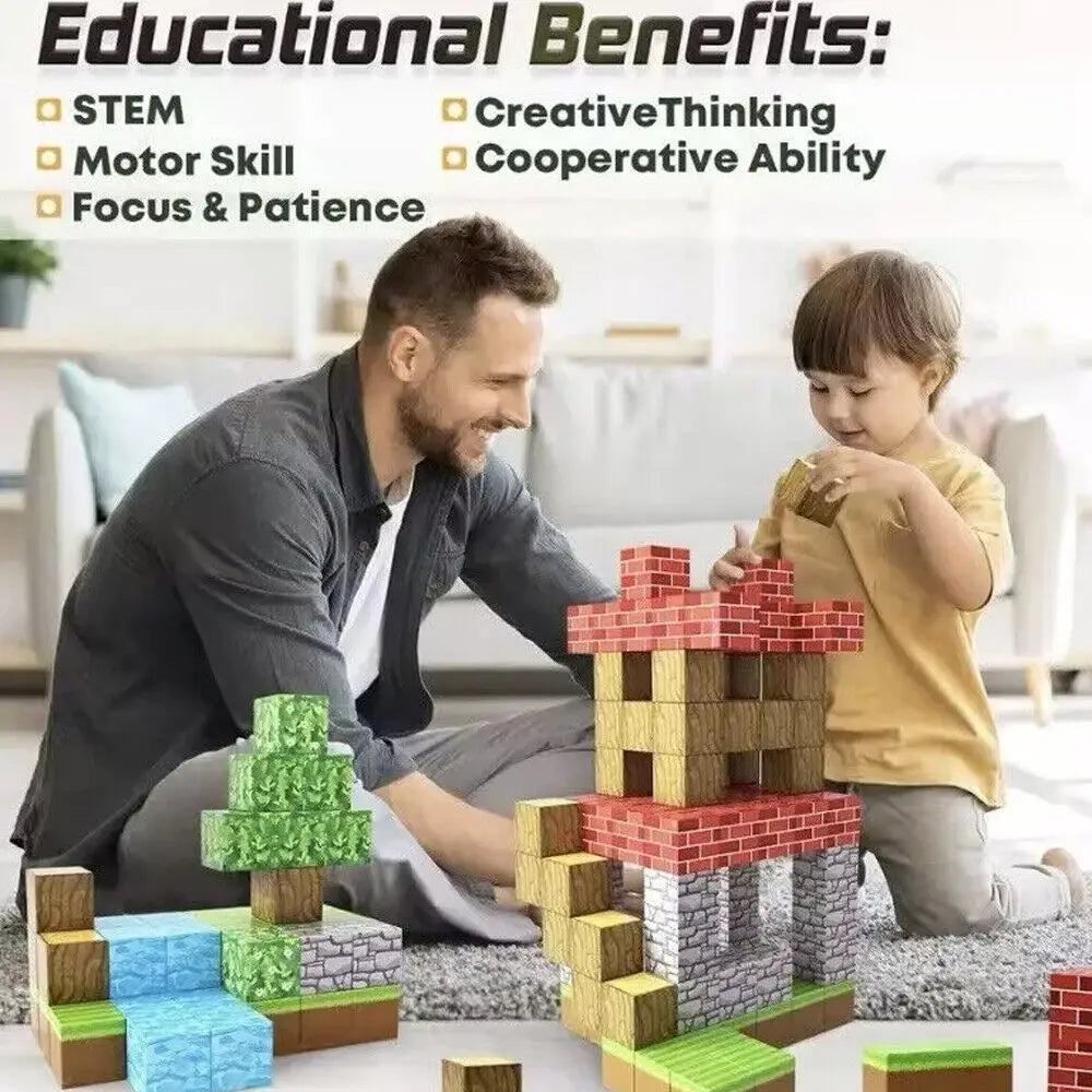 Colorful Minecraft magnetic building blocks 100pc educational toy set made of durable plastic for creative construction play.
