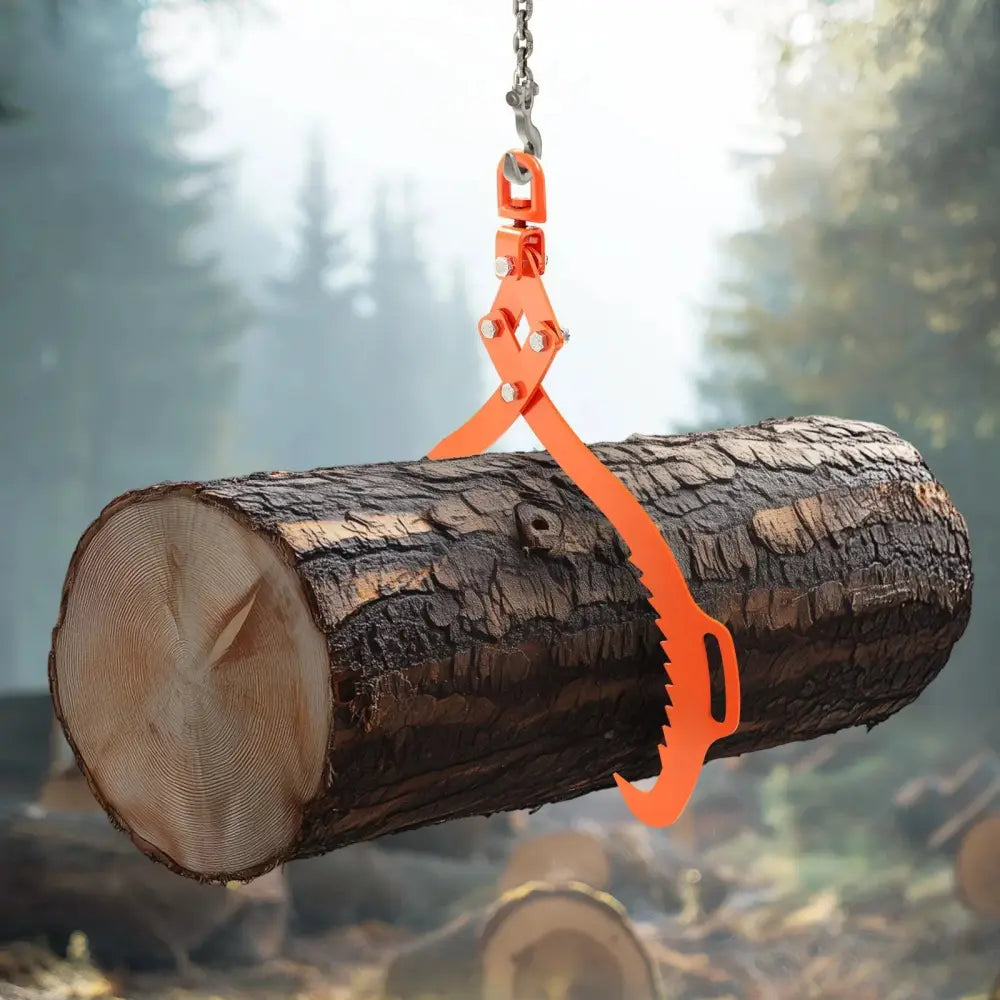 Bright orange 32 inch solid steel heavy duty logging tongs with swivel grapple and chain for lifting logs securely