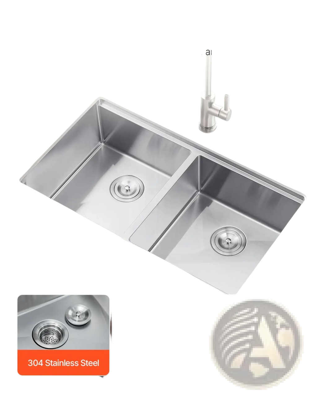 33 inch stainless steel double bowl workstation sink with sleek modern design and 3 mm thick panels in silver