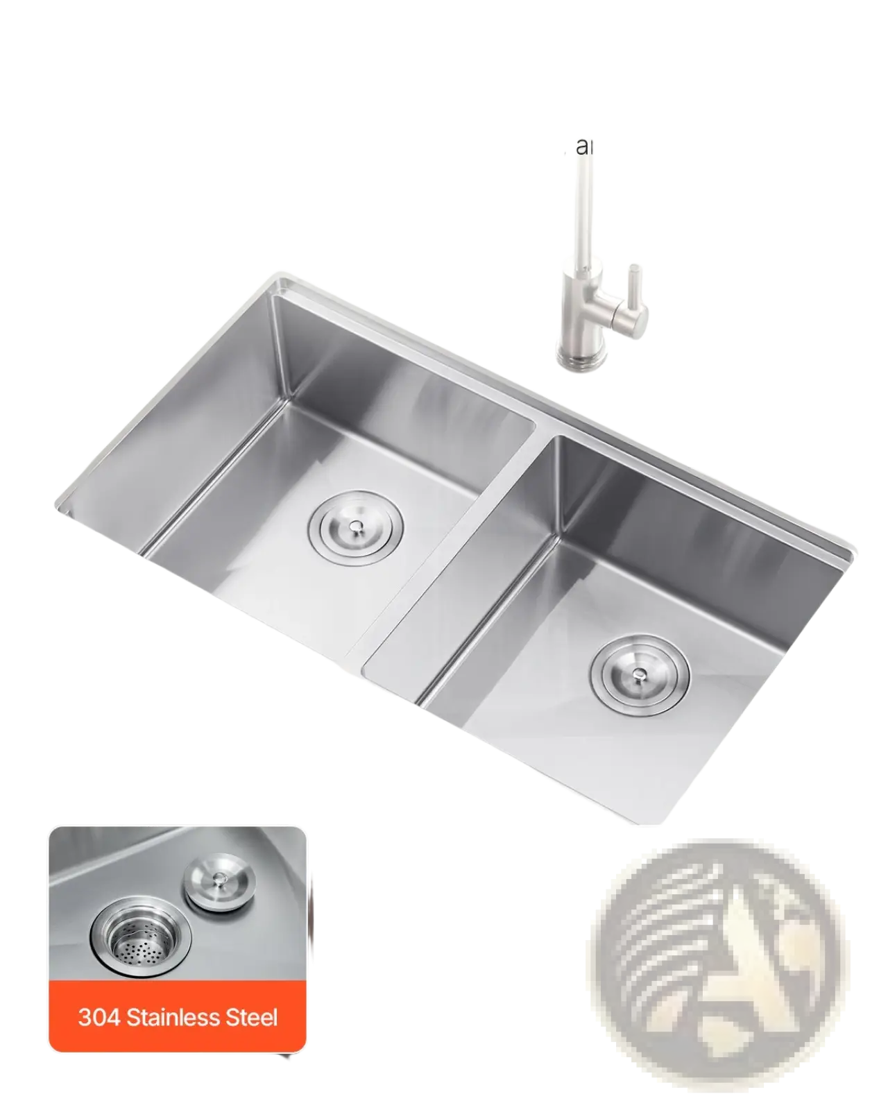 33 inch stainless steel double bowl workstation sink with sleek modern design and 3 mm thick panels in silver