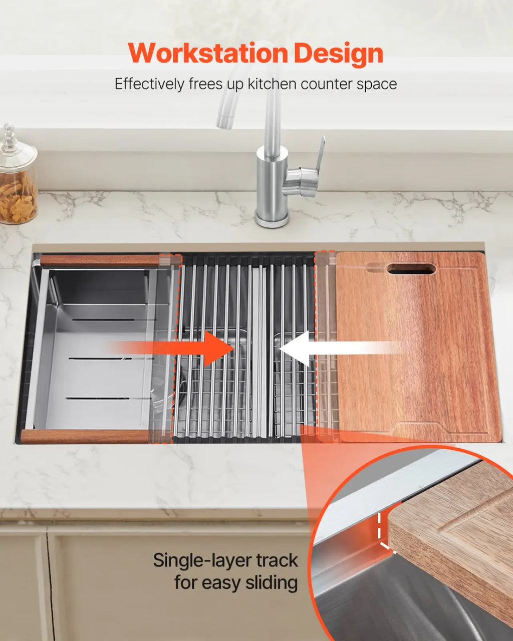 33 inch stainless steel double bowl workstation sink with undermount design featuring wooden cutting board and metal rack