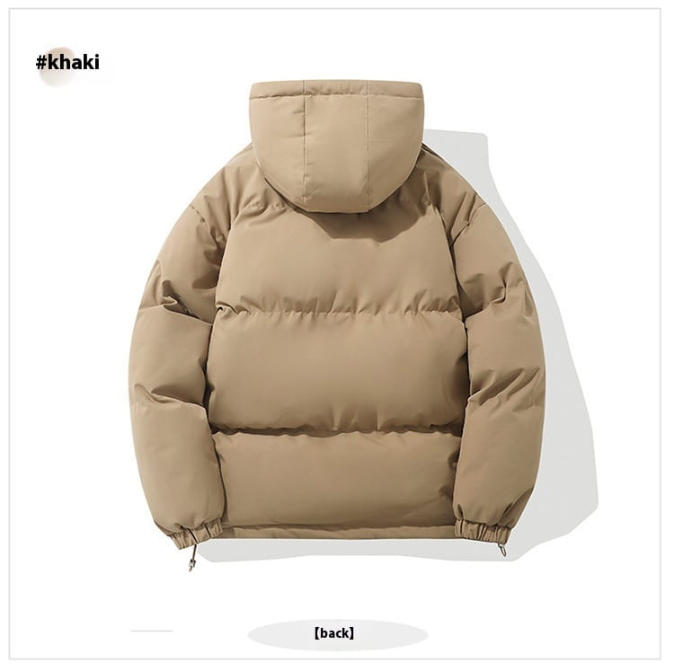 Damen-Kapuzensteppjacke in Khaki mit Stepp-Design und warmer Isolierung für kaltes Wetter.
