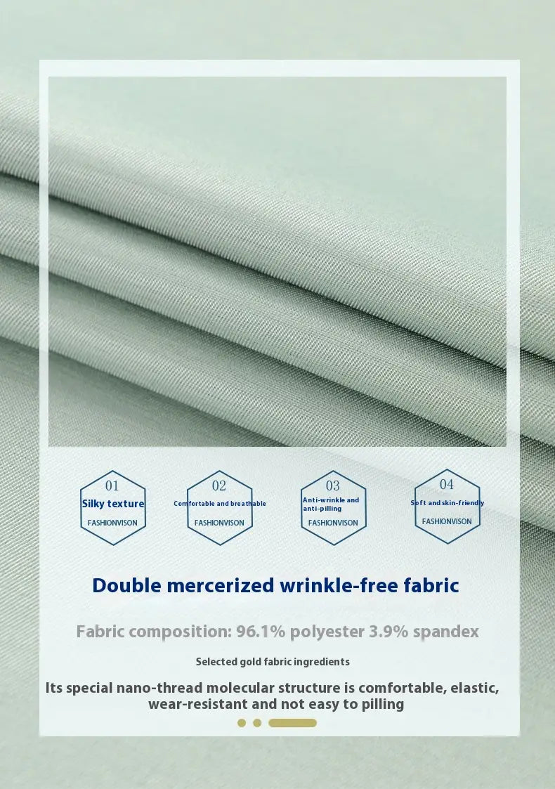Chemise habillée en soie pour homme à manches longues, réalisée dans un tissu double mercerisé vert clair, infroissable, au toucher soyeux, composée à 96,1 % de polyester.
