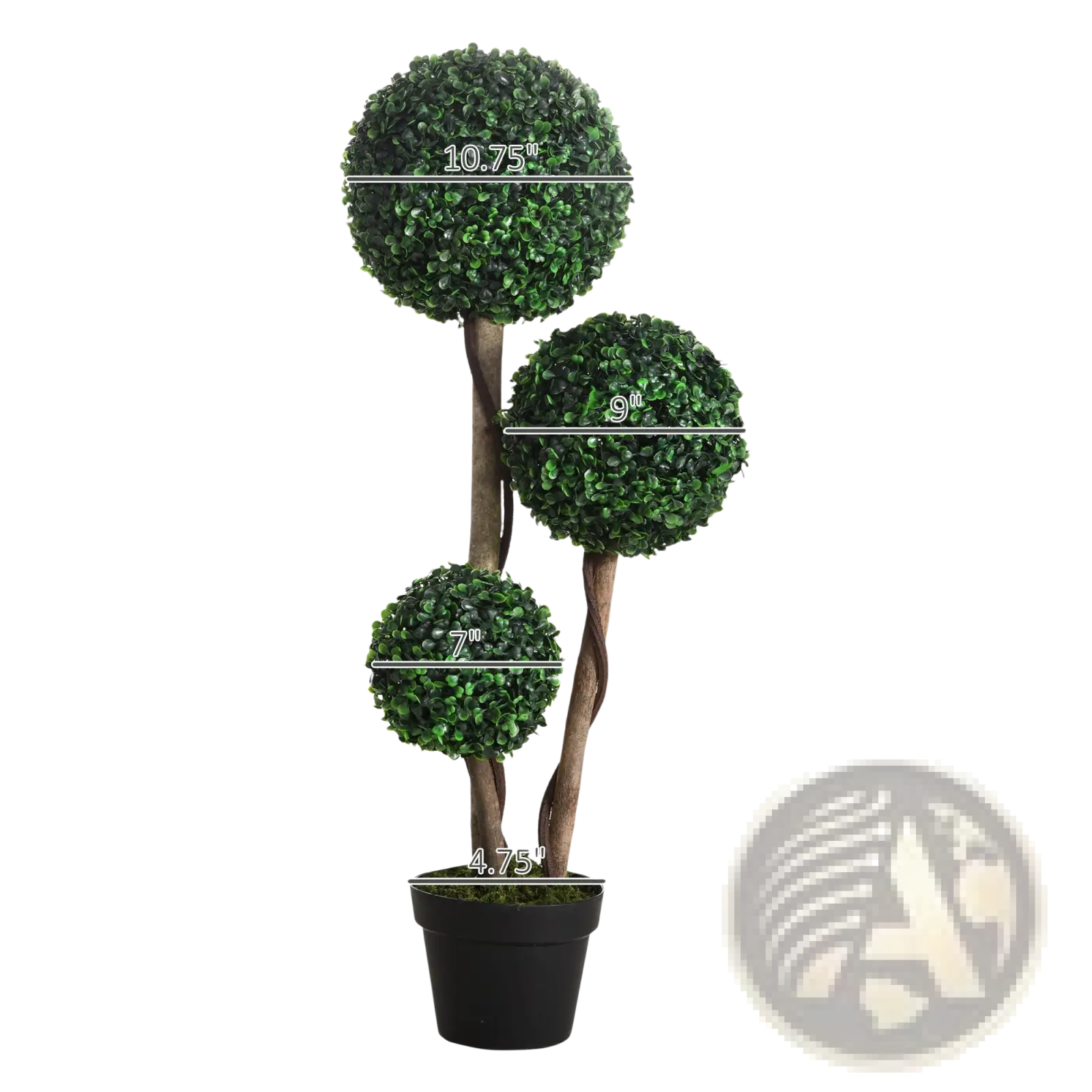 35.5 inch artificial boxwood topiary tree set of 2 with dark green spherical foliage and brown twisted trunk in black pot
