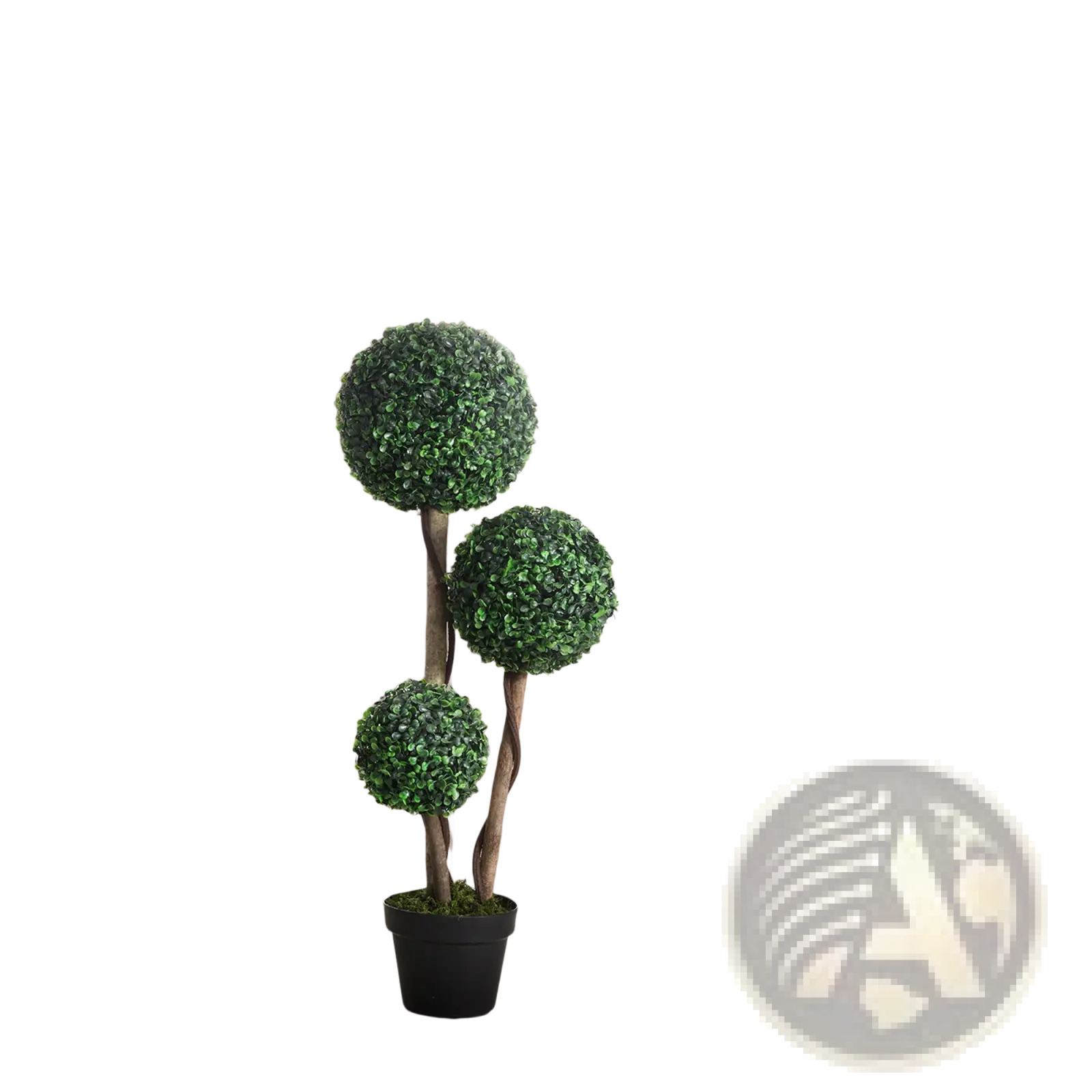 35.5 inch artificial boxwood topiary tree set of 2 with three-tiered lush green foliage and twisted brown stems in black pots
