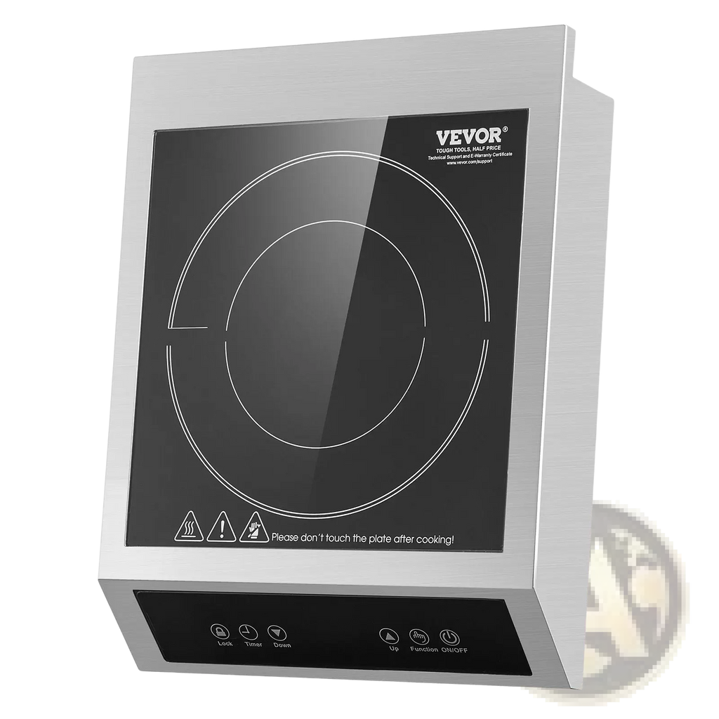 Stainless steel vevor 3500w commercial induction cooktop with black glass surface and touch controls portable burner