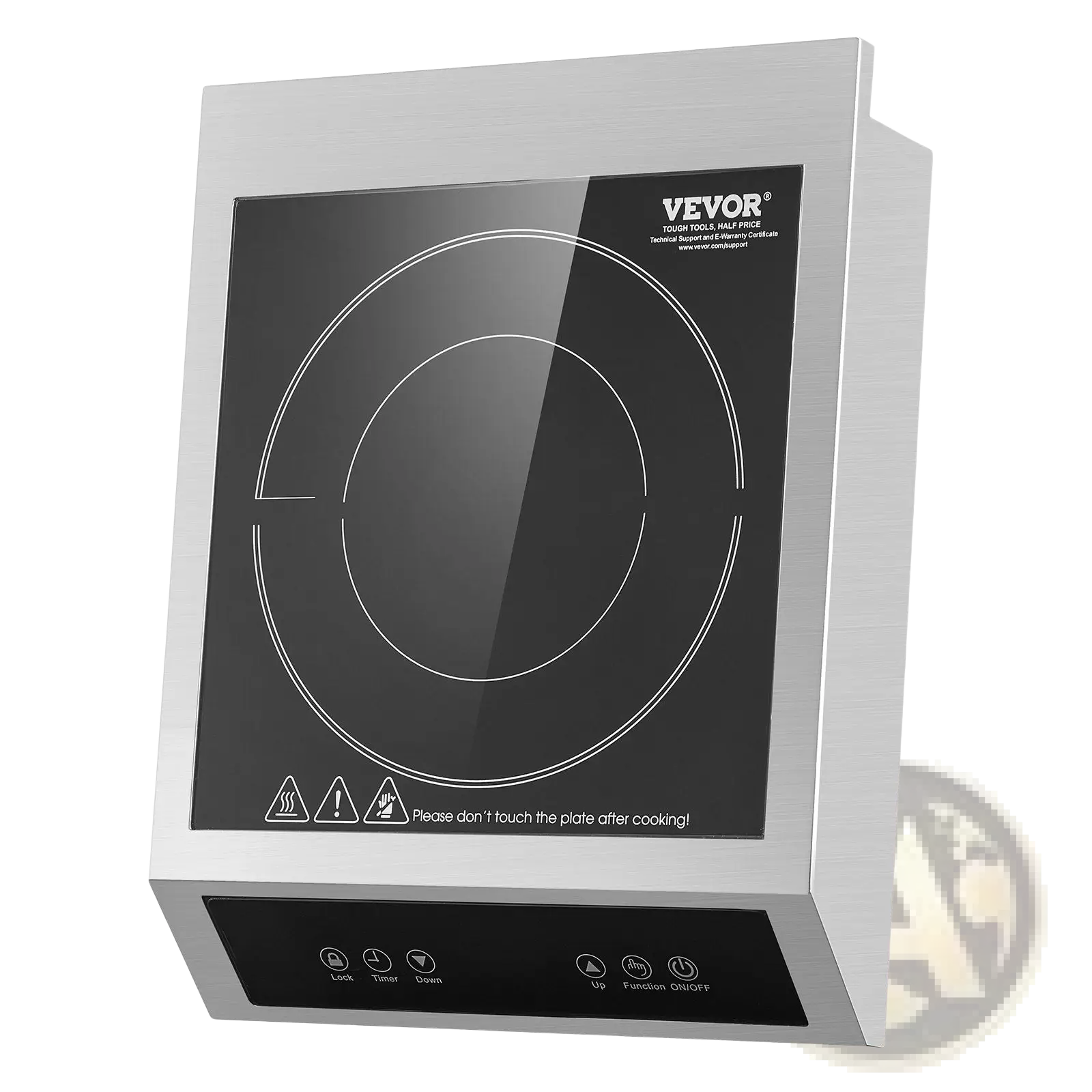 Stainless steel vevor 3500w commercial induction cooktop with black glass surface and touch controls portable burner