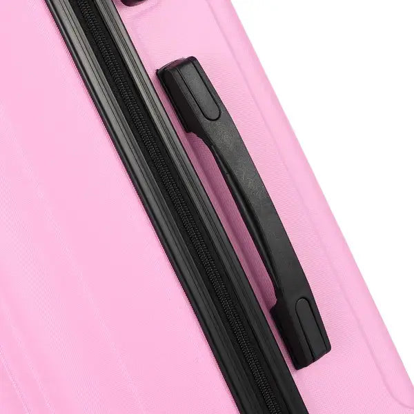 pink hard shell large capacity suitcase with black zipper and handle from a 3-in-1 suitcase set