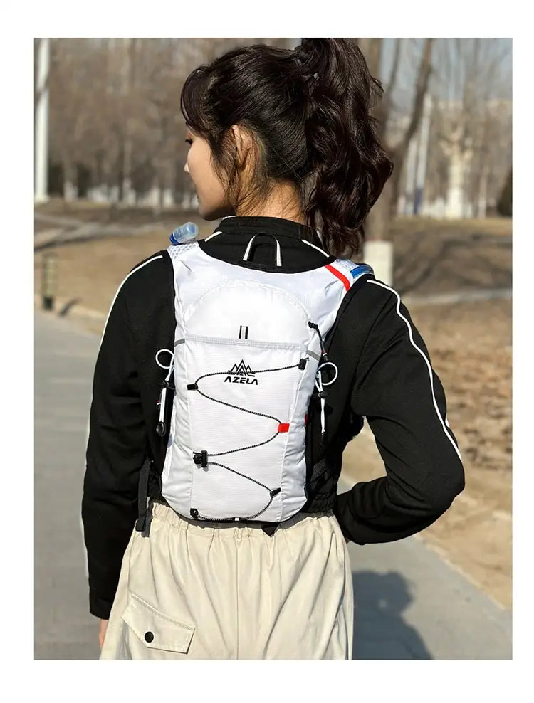 white azeus hydration backpack lightweight running vest 20l with black and red accents featuring a sleek design for outdoor activities