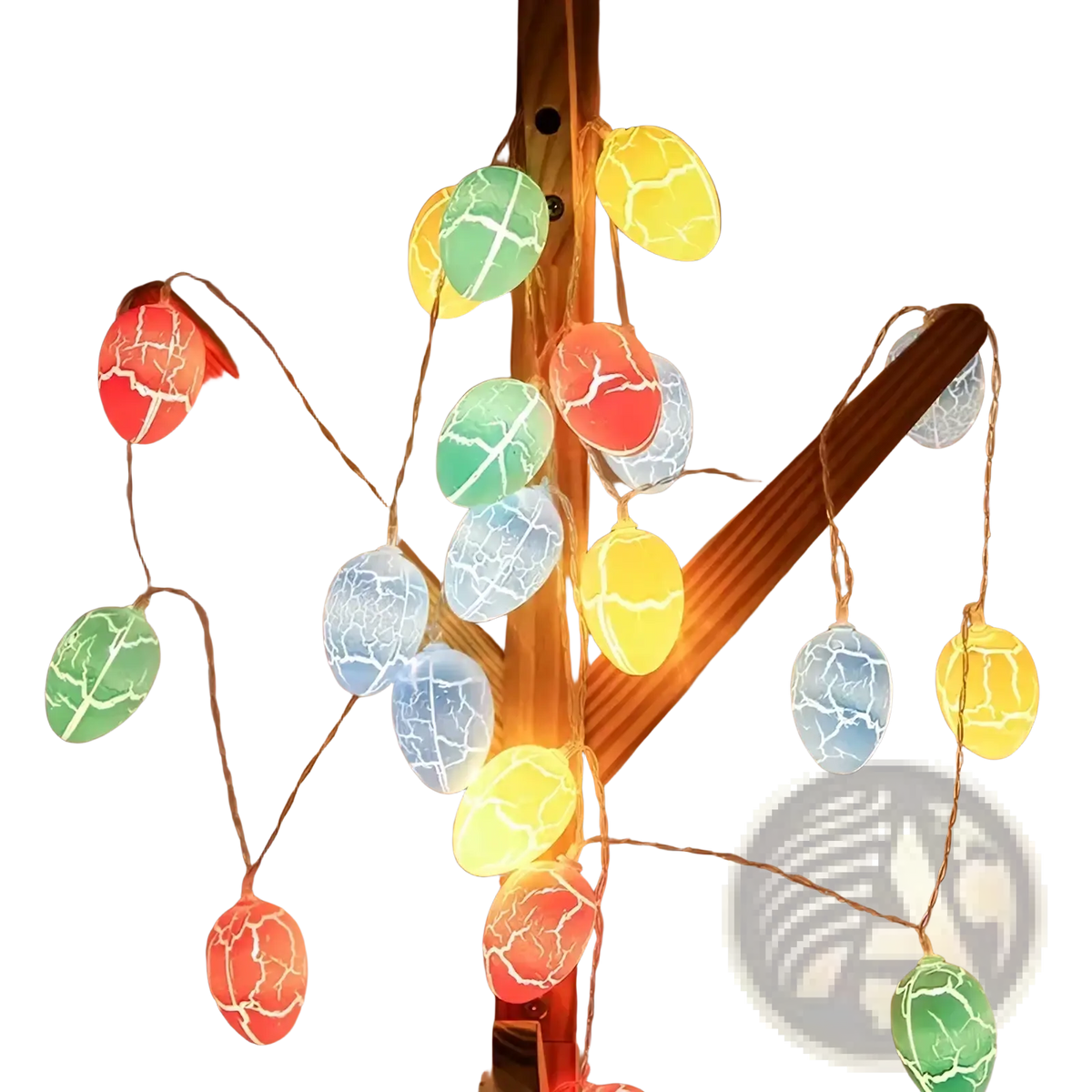 35cm straw Easter rabbit figurines set with colorful crackled egg-shaped LED lights in red green yellow and blue
