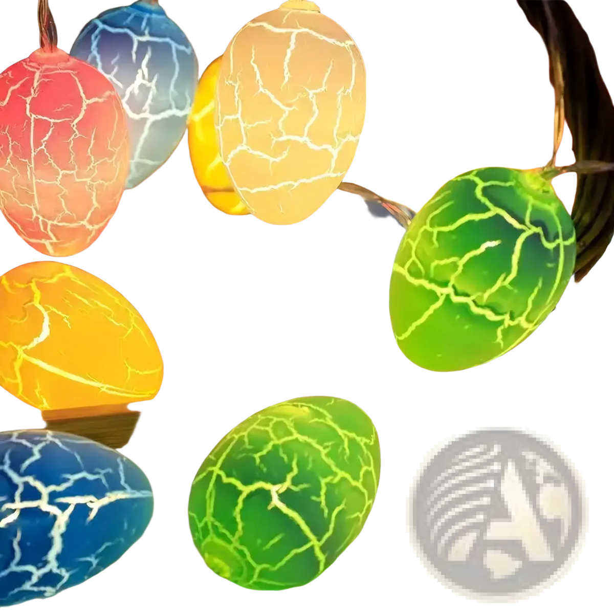 Colorful crackled egg-shaped led string lights in pink yellow green and blue with 35cm straw easter rabbit figurines set