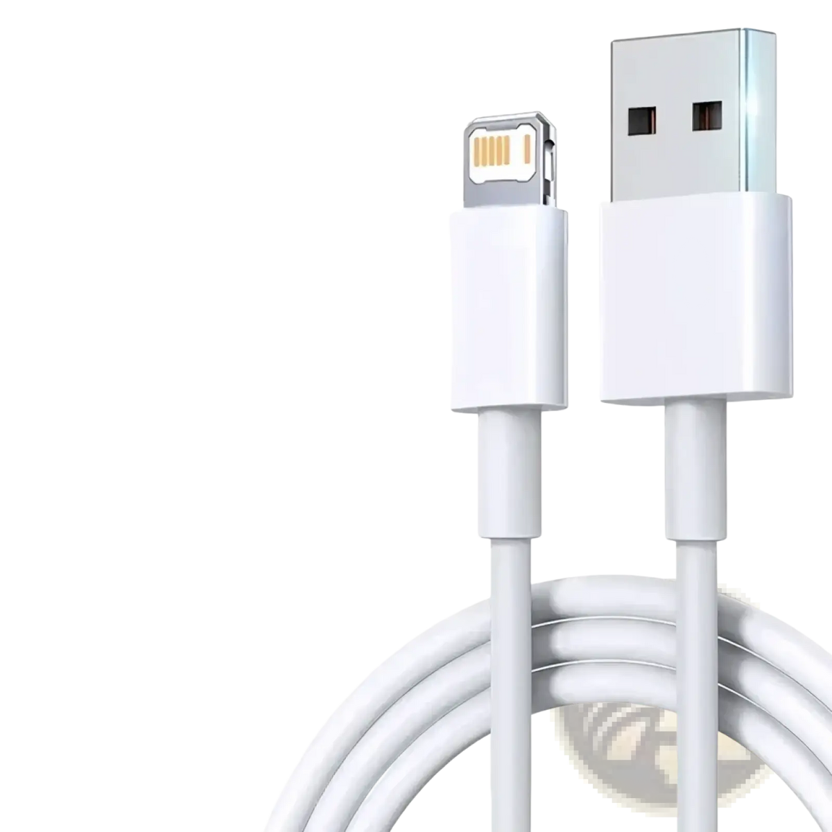 White usb-a to lightning cable with matte plastic housing for 35w fast usb c iphone charging use