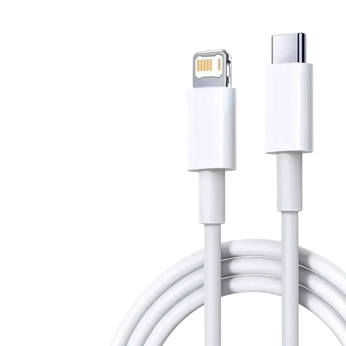 White lightning to USB-C charging cable 35W fast charging with sleek minimalist design and smooth plastic connectors