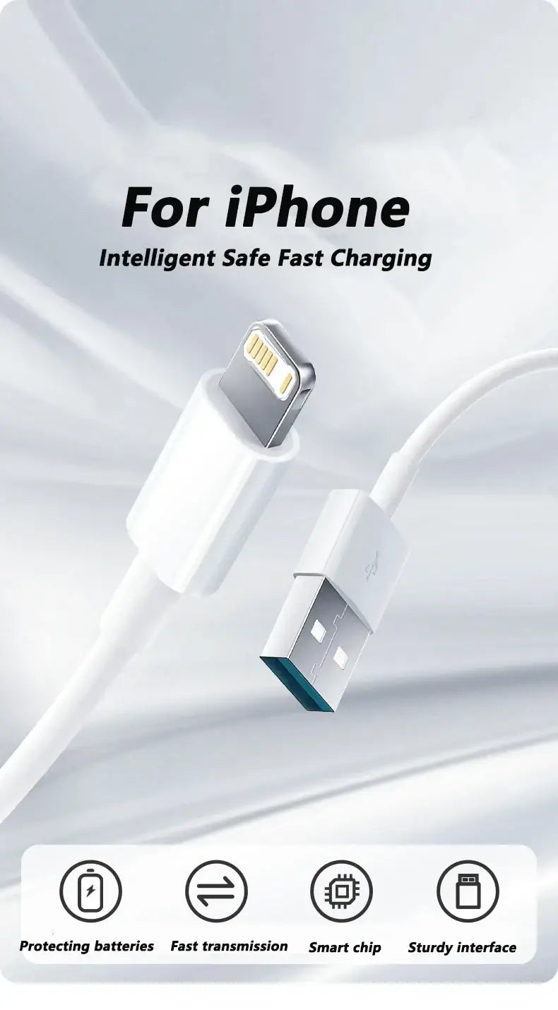 White 35w fast usb c iphone charging cable with usb-a and lightning connectors for efficient device charging