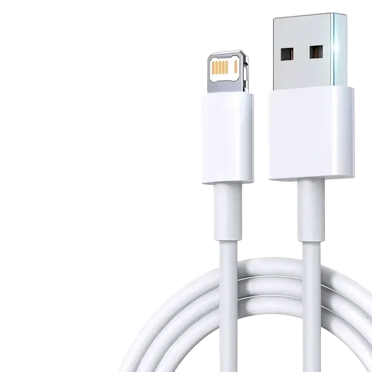 White usb-a to lightning cable with matte plastic housing for 35w fast usb c iphone charging use