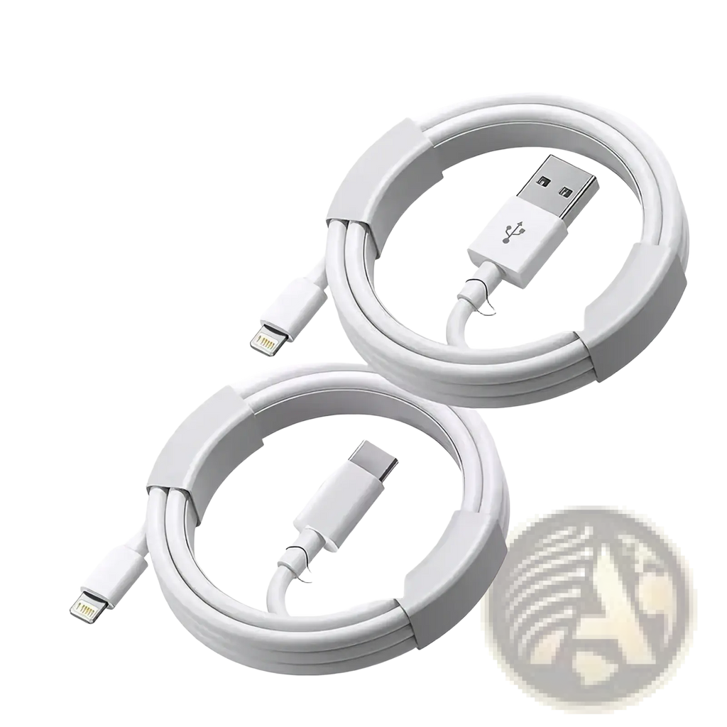 White coiled usb-c and lightning charging cables with 35w fast charger for iphone charging use