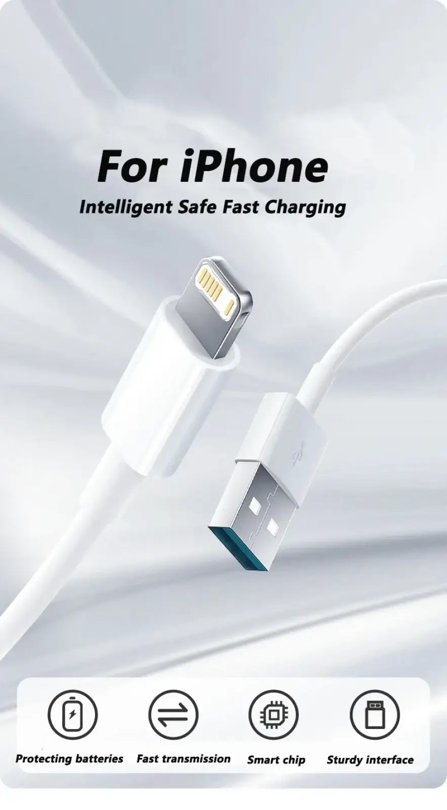 White 35w fast usb c iphone charging cable with usb-a and lightning connectors for efficient device charging