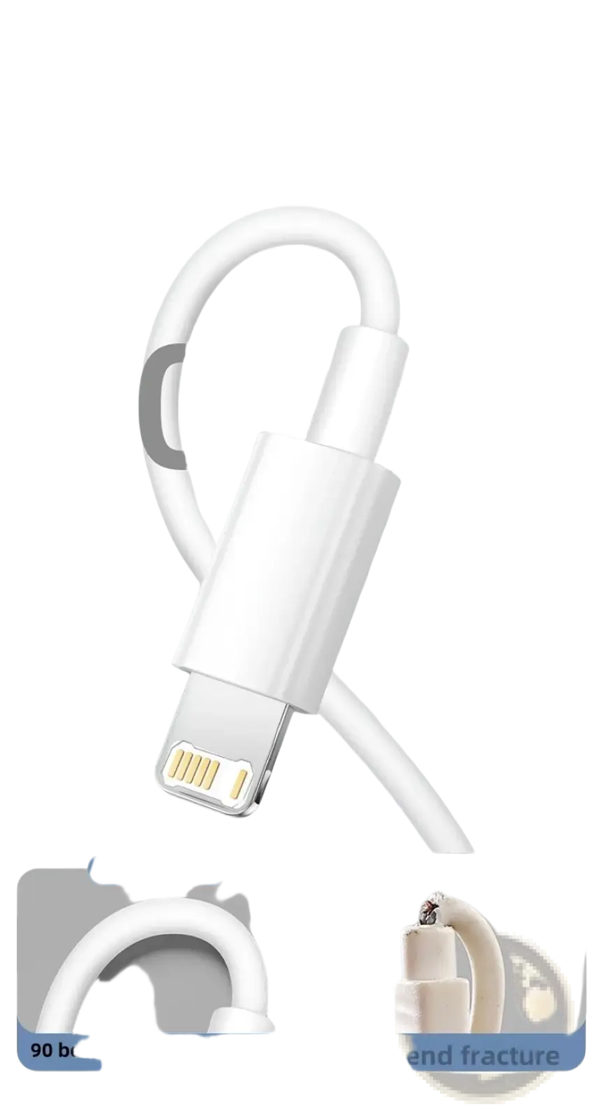 White 35w fast usb c iphone charging cable with durable flexible lightning cable withstands 100000+ bends