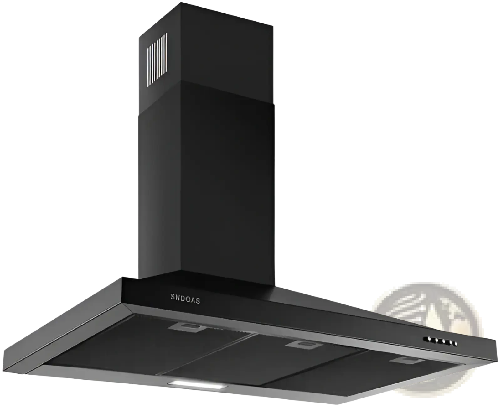 36 inch black stainless steel wall mount range hood with sleek modern design and stainless steel accents