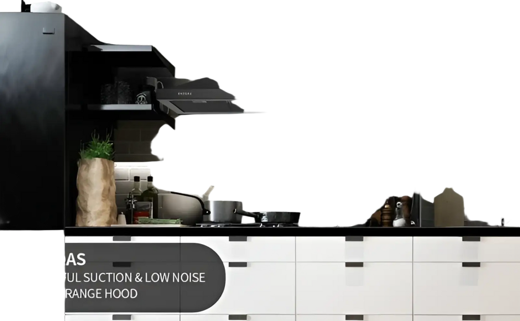 Black stainless steel 36 inch wall mount range hood with sleek modern design and integrated lighting