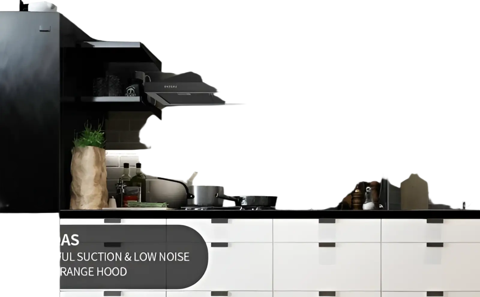 Black stainless steel 36 inch wall mount range hood with sleek modern design and integrated lighting