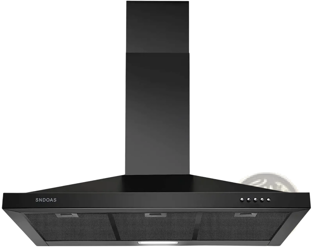 36 inch black stainless steel wall mount range hood with sleek modern design and mesh filters for kitchen ventilation