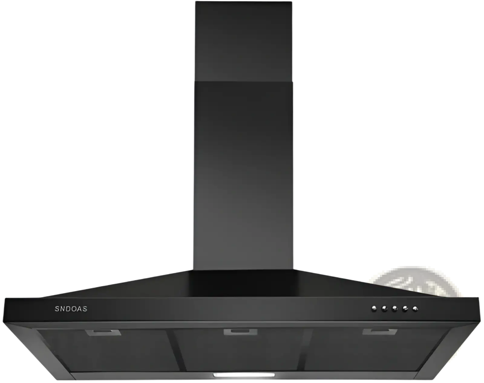 36 inch black stainless steel wall mount range hood with sleek modern design and four illuminated control buttons