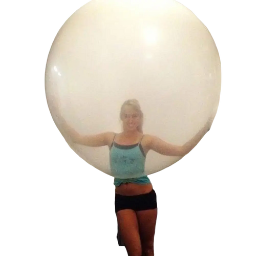A translucent 36 inch wedding balloon with a smooth surface and faint reflections for romantic party decor