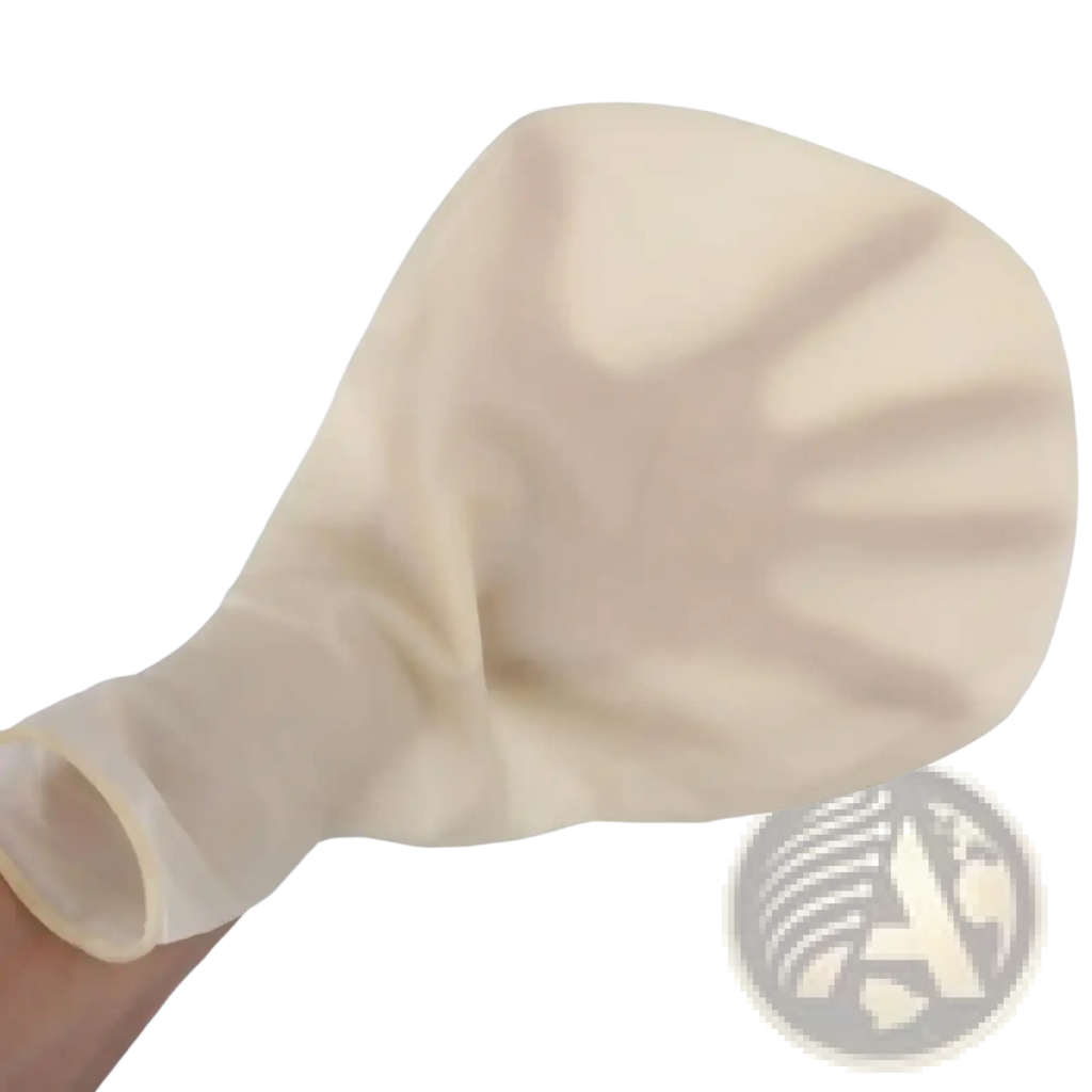 Off-white latex glove with smooth translucent texture and tapered wrist opening for 36 inch wedding balloon party decor