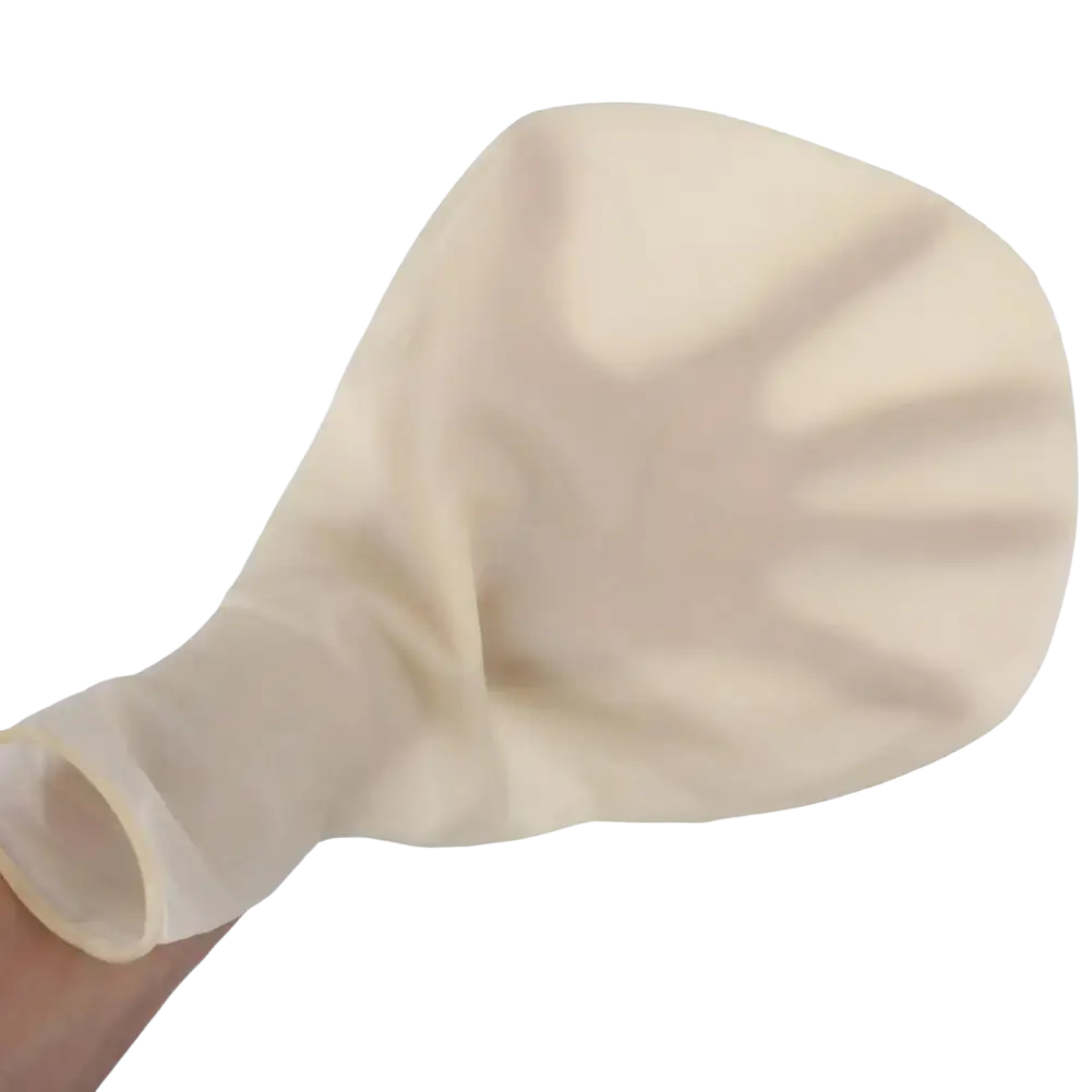 Off-white latex glove with smooth translucent texture and tapered wrist opening for 36 inch wedding balloon party decor