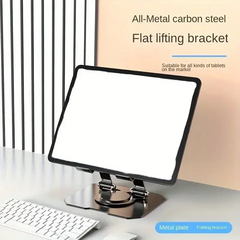 Black all-metal carbon steel flat lifting bracket for 360 rotatable aluminum tablet stand for 4.7 to 12 inch devices