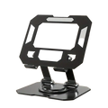 Black space black aluminum 360 rotatable tablet stand with sleek angular design and silver accent panels