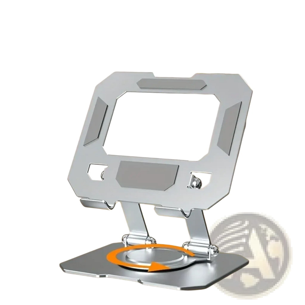 Silver metallic 360 rotating adjustable tablet stand holder with sturdy base and customizable viewing angles