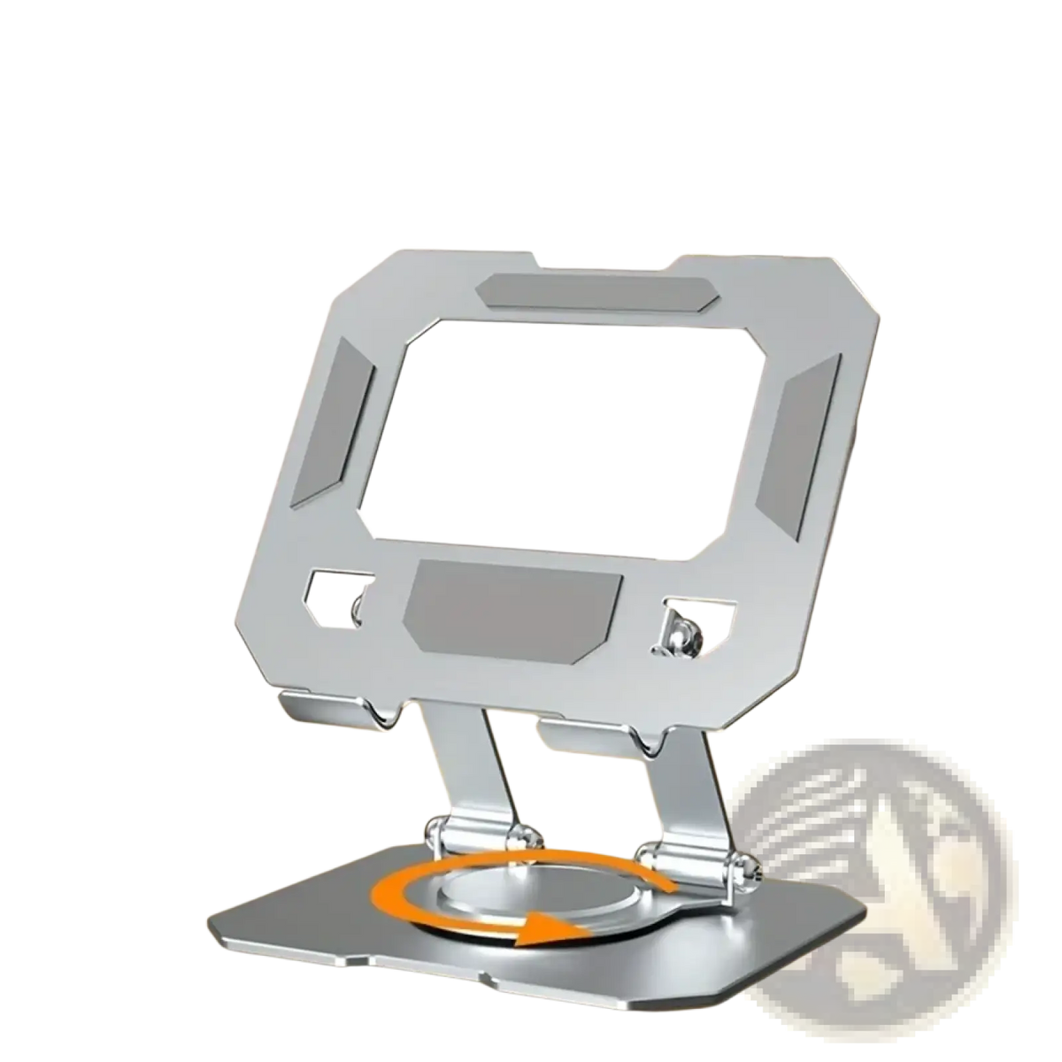 Silver metallic 360 rotating adjustable tablet stand holder with sturdy base and customizable viewing angles