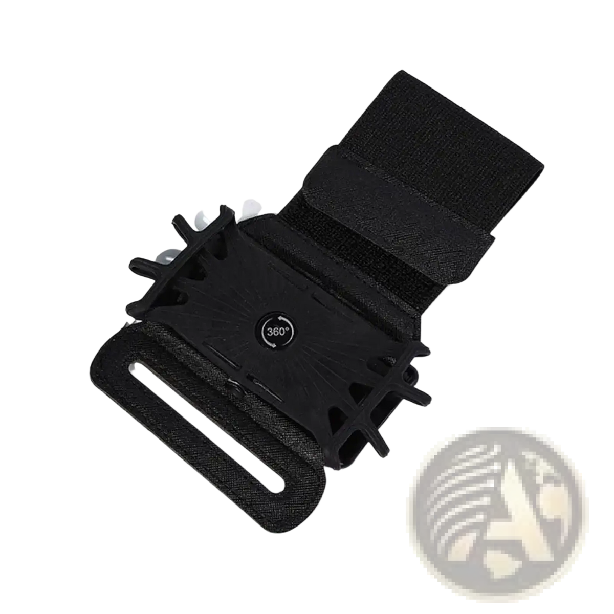 Black adjustable running phone armband with 360-degree rotating mount for secure device attachment