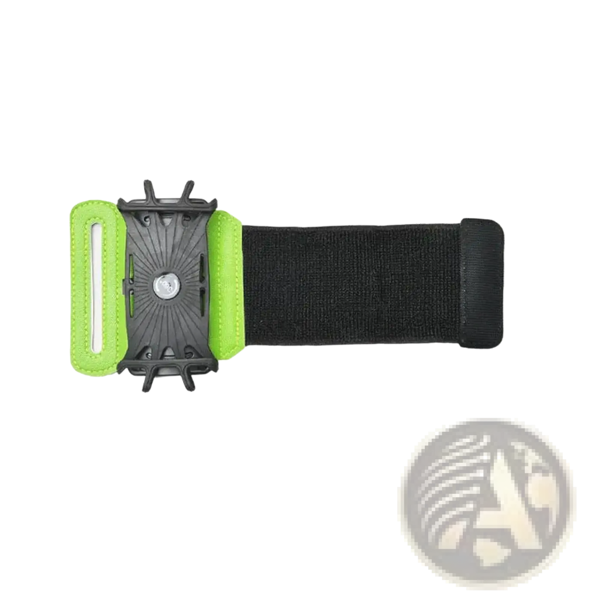 Neon green and black adjustable running phone armband with 360 rotating holder for secure device storage