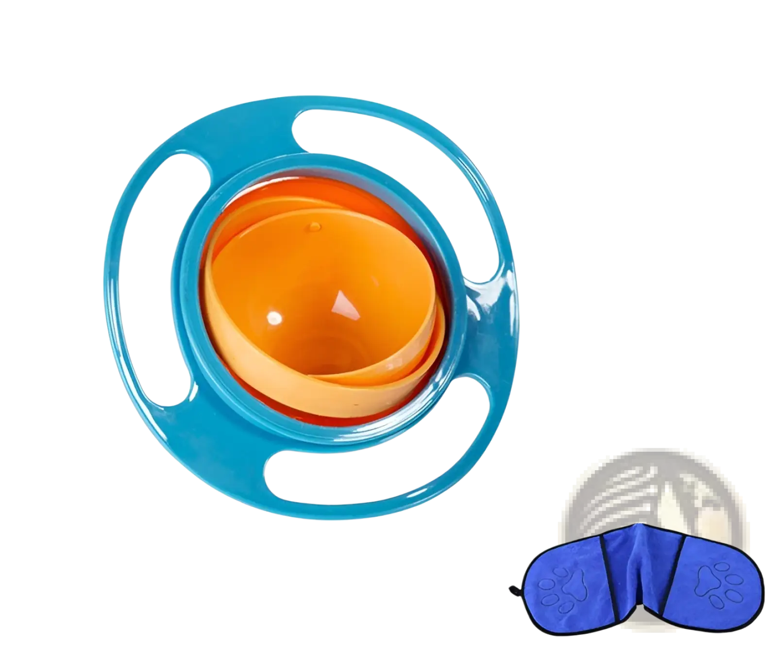Blue and orange 360 rotating universal spill proof baby feeding bowl with sleek glossy plastic design