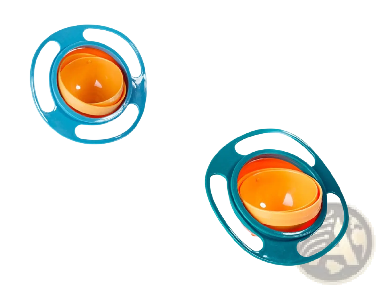 Blue and orange 360 rotating universal spill proof baby feeding bowl with suction cup base for anti-spill use