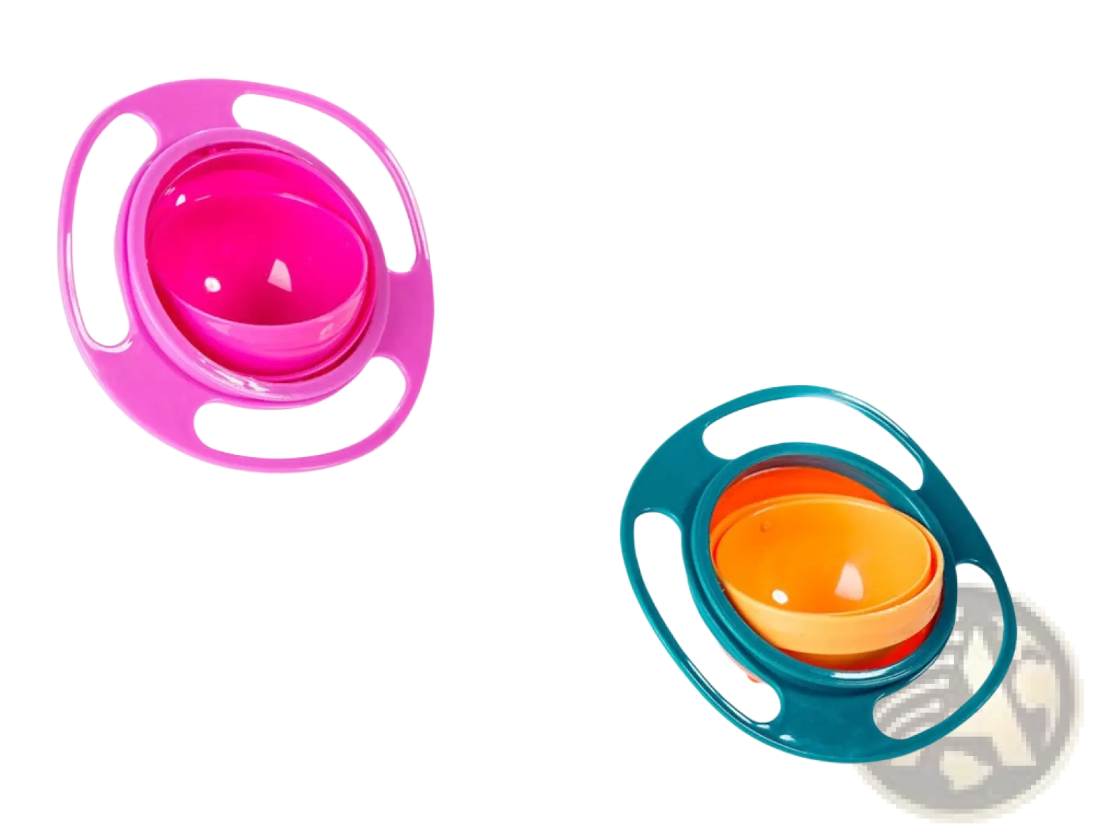Pink and orange 360 rotating universal spill proof baby feeding bowl with glossy plastic self-righting design