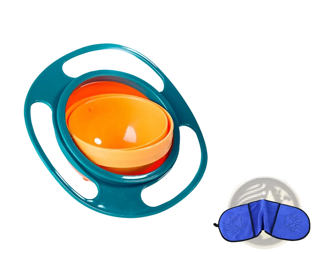 Teal ergonomic 360 rotating universal spill proof baby feeding bowl with bright orange inner bowl and red base