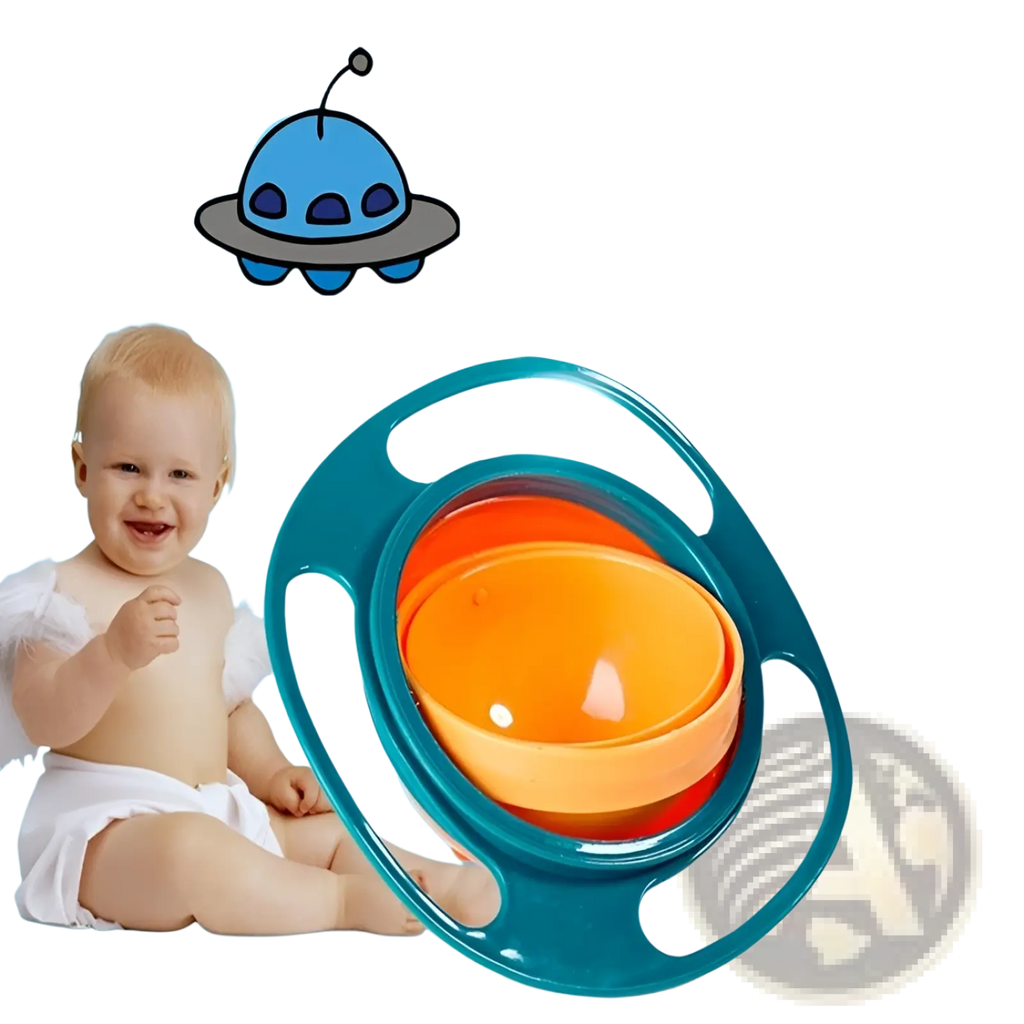 Teal and orange 360 rotating universal spill proof baby feeding bowl with ergonomic handles for easy grip