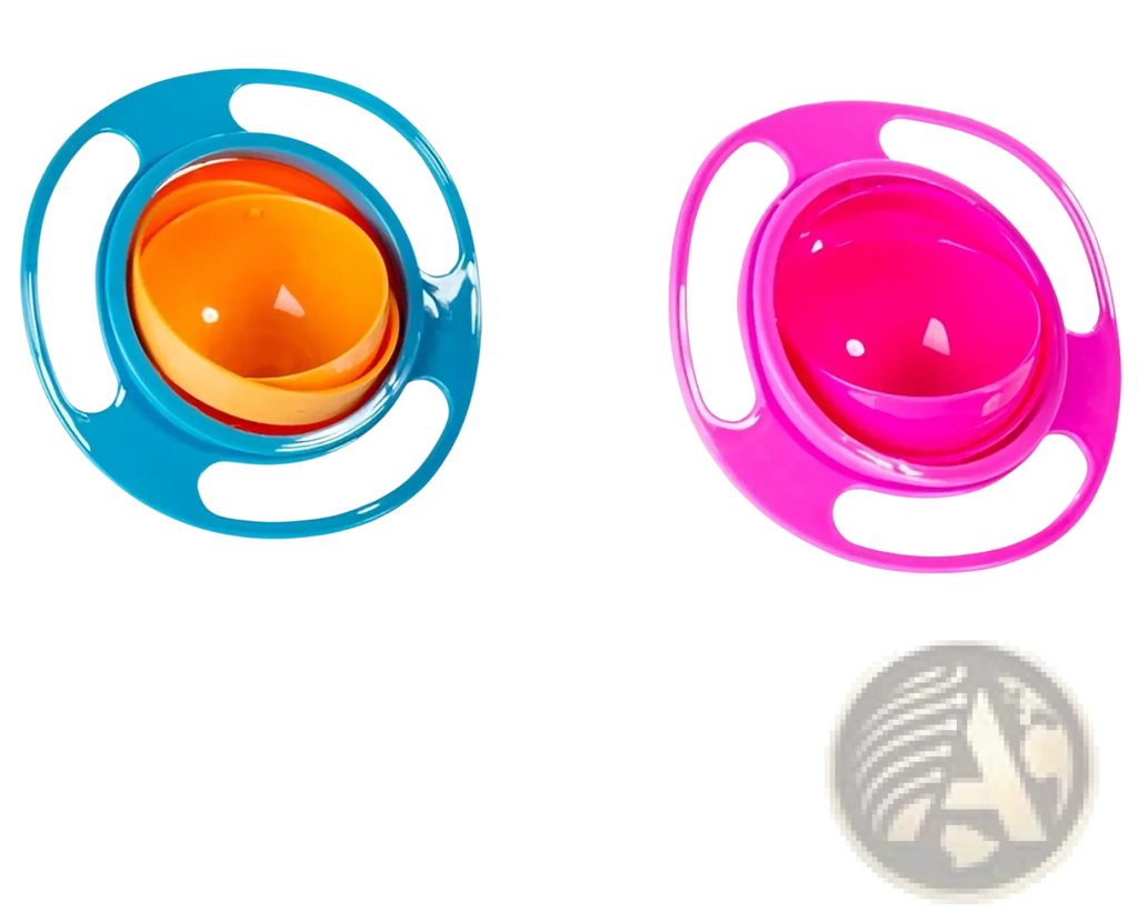 Blue and pink glossy plastic 360 rotating universal spill proof baby feeding bowls for anti-spill use